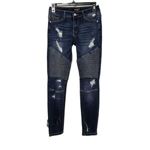 Judy Blue Skinny Jeans Women 3/26 Blue Moto Distressed Ribbed Biker Denim Pant